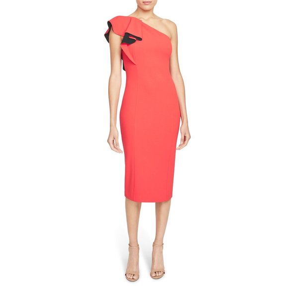 RACHEL ROY One Shoulder Flutter Sheath Dress L NEW One Shoulder